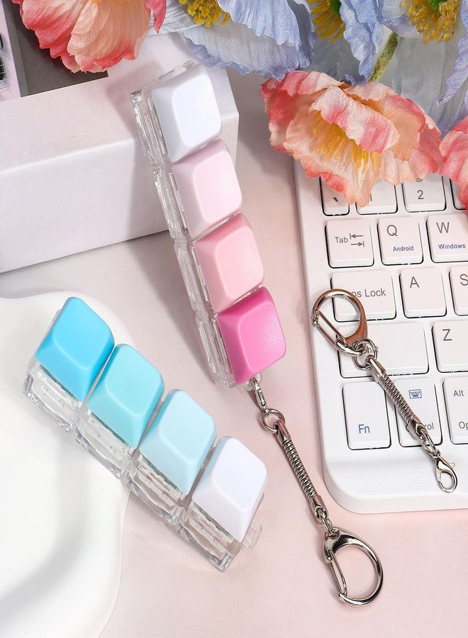 DEARIDAP 2 PCS Keyboard Fidget Toy, 4-in-1 Keyboard Button Clicker Keychain, Push Bubble Sensory Fidget Toys for Kids Adults to Relief Pass Time (Blue Pink White) - Image 3